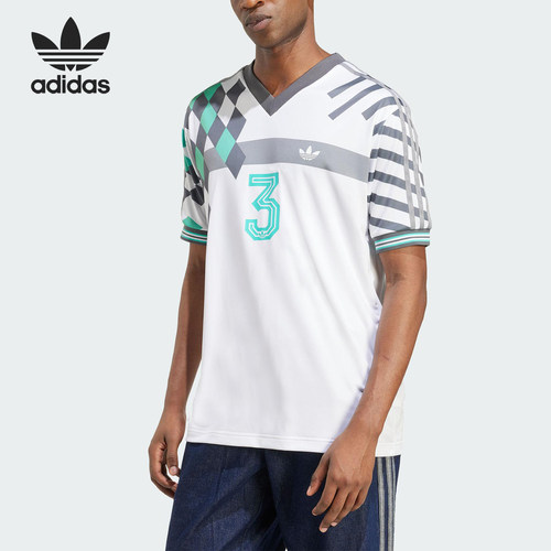 Adidas/阿迪达斯正品三叶草男士运动印花V领球衣短袖KD4870