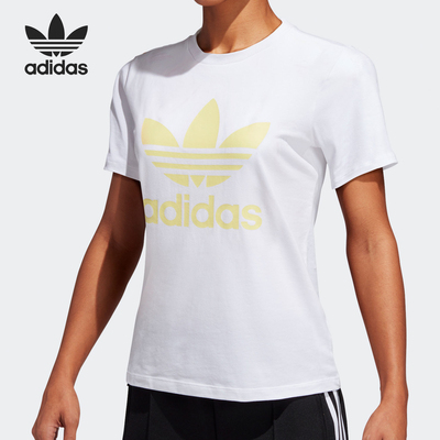 Adidas/阿迪达斯正品三叶草女士印花运动日常透气T恤FJ9456