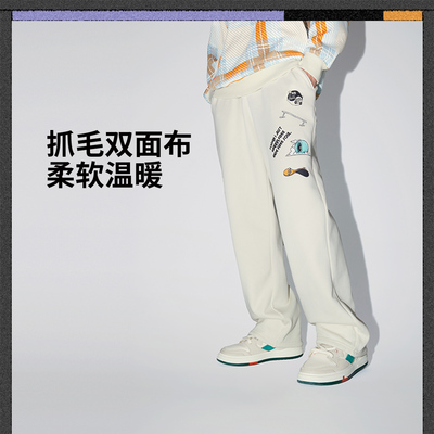 李宁正品滑板系列男子潮流休闲百搭加绒保暖宽松直筒卫裤AKLUC31