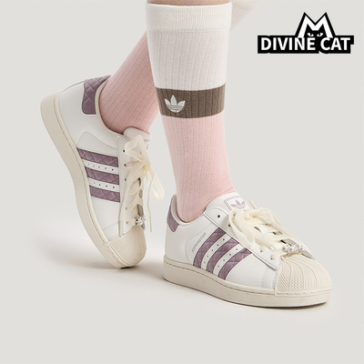 Adidas/阿迪达斯正品三叶草女士休闲经典菱格纹贝壳头板鞋KJ7300