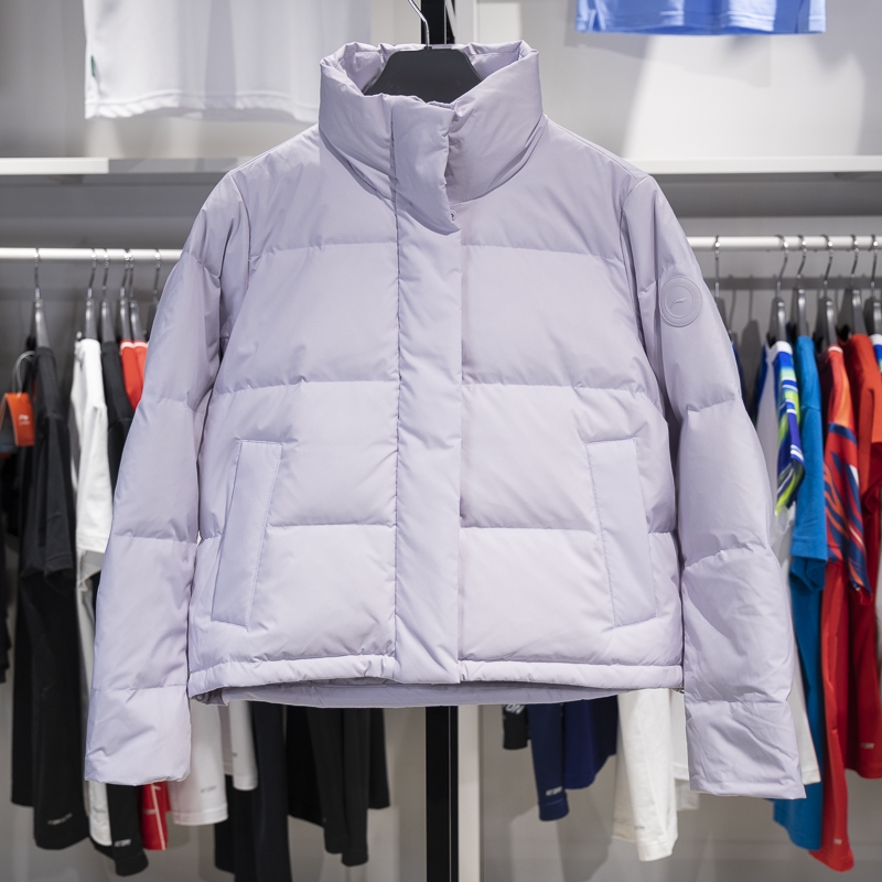 李宁正品健身系列女子拒水防泼时尚简约立领运动羽绒服AYMU102-3