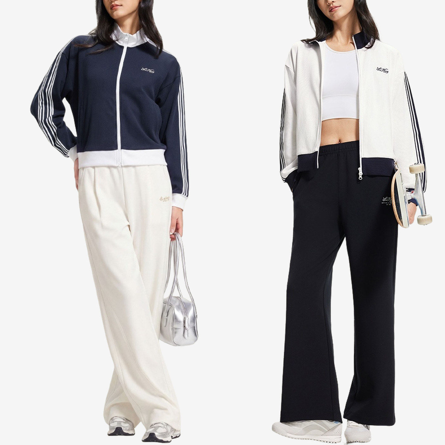 李宁正品女透气耐磨长袖拼色轻便舒适户外运动休闲夹克AWDW568-2