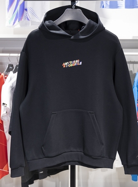 李宁正品2024新款男子潮流休闲宽松保暖连帽套头卫衣AWDU023-3