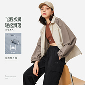李宁正品 CROSS女子防泼水宽松拼接连帽宽松轻盈运动风衣AFDU532