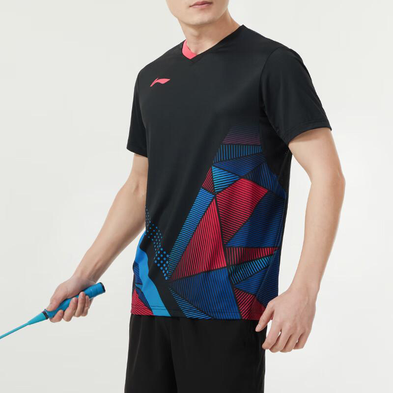 李宁正品羽毛球系列男女同款拼色透气速干大赛服短袖T恤AAYU129-1