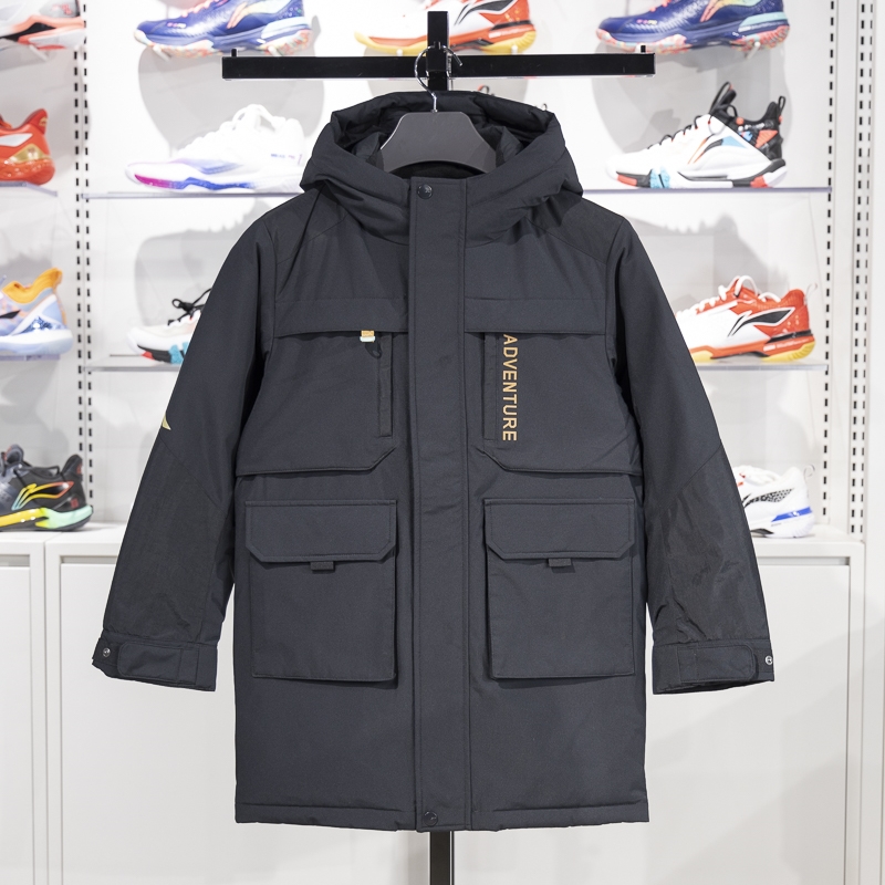 李宁正品冬季新款户外系列男大童宽松保暖中长款羽绒服YYMU039-4