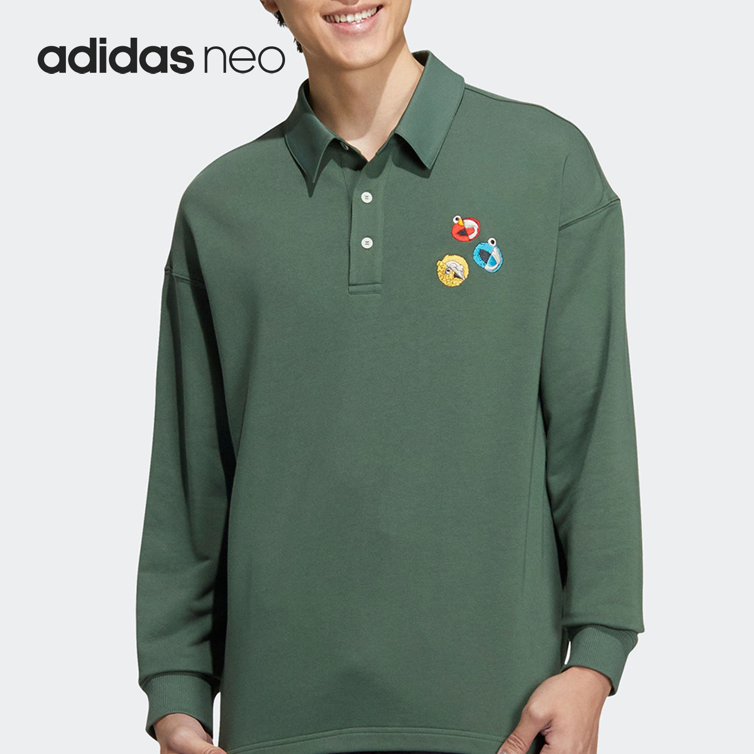 Adidas/阿迪达斯正品neo芝麻街联名男女休闲长袖POLO衫HM9951,运动服/休闲服装,运动POLO衫,淘宝优惠券,粉丝福利购,淘宝优惠卷