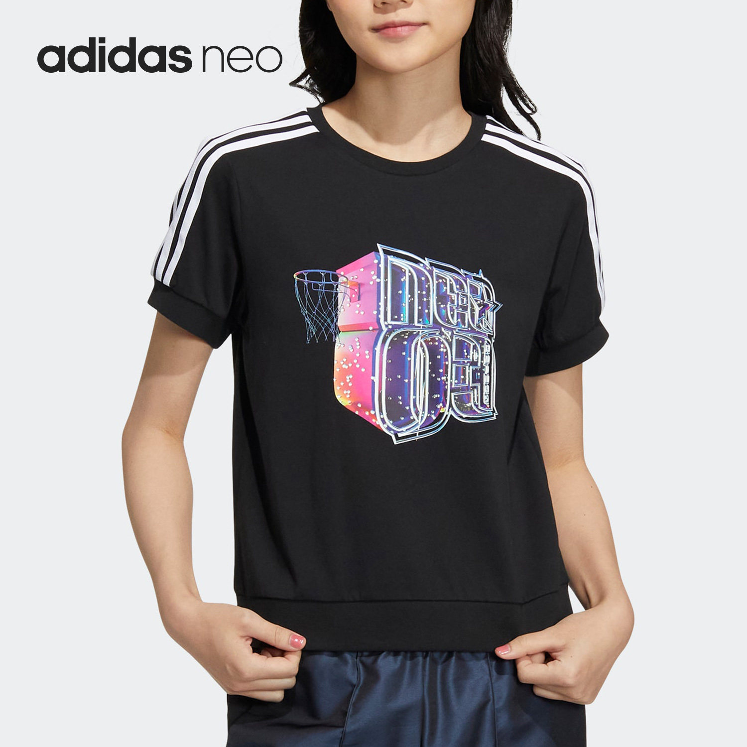 Adidas/阿迪达斯正品NEO新款女子运动印花休闲短袖T恤IB7675