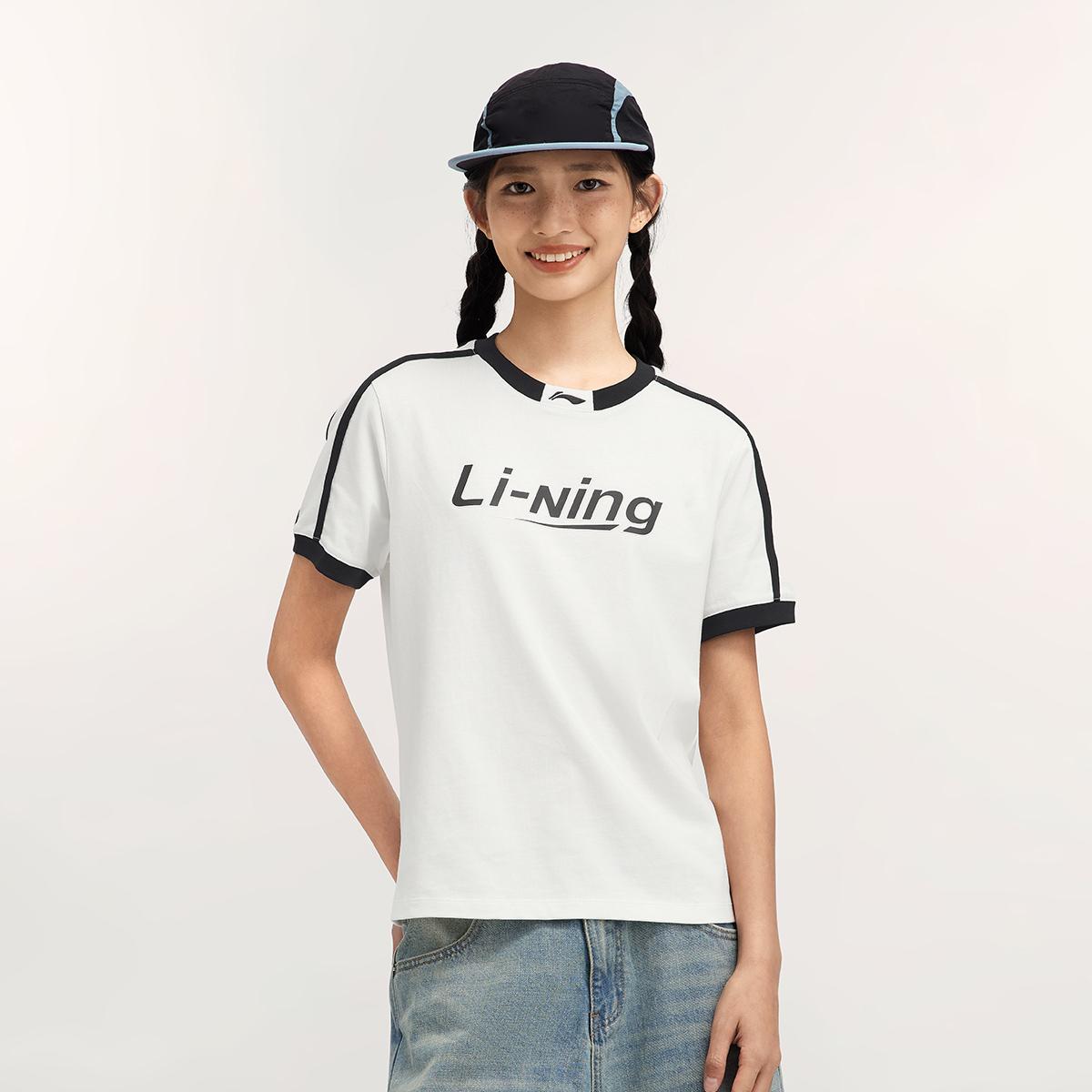 李宁正品运动时尚系列女子棉质亲肤复古宽松休闲短袖T恤AHSVB44