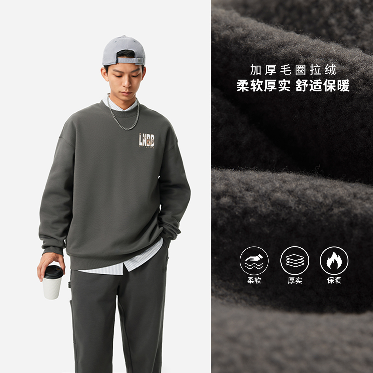 李宁正品运动时尚系列男女同款潮流宽松加绒保暖圆领卫衣AWDUB63