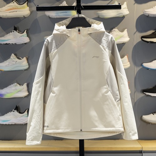 李宁正品跑步系列女子拼色运动休闲梭织连帽夹克外套AFDVB56-6