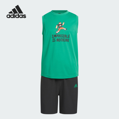 Adidas/阿迪达斯正品新款透气大小童运动背心短裤套装IN3268