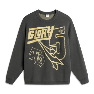 李宁正品 AMBT259 反伍BADFIVE男子潮流休闲印花圆领宽松套头编织衫