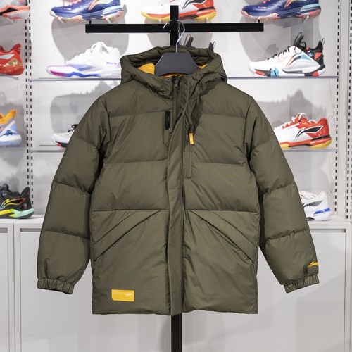 李宁正品户外系列男大童防风保暖字母印花连帽中羽绒服YYMU057-1