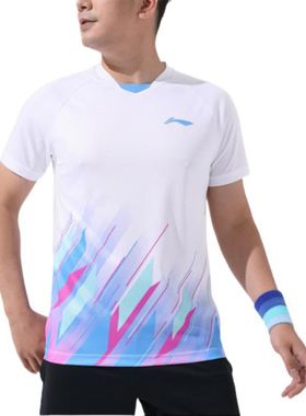 李宁正品羽毛球系列男子速干凉爽弹力运动比赛短袖T恤AAYT537-2