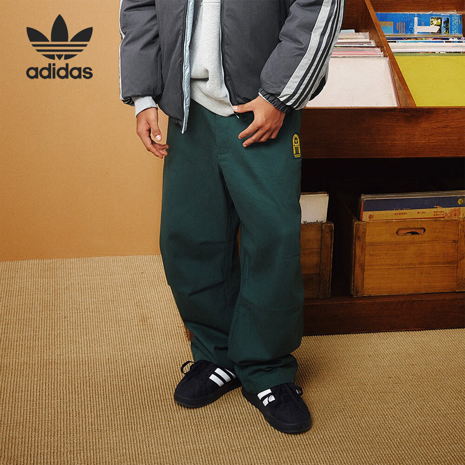 Adidas/阿迪达斯正品三叶草男士阔腿学院风梭织长裤JC6848 - 实物图