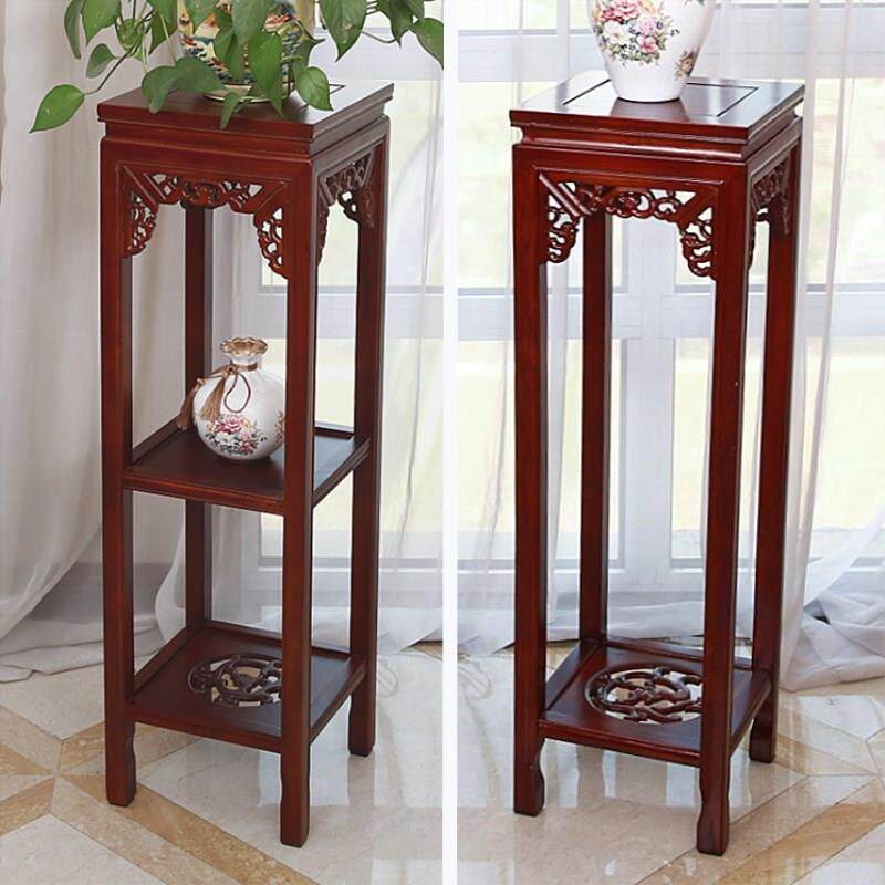 榆木架实木客几厅黄葛中式吊兰花地面木花质圆形室内放金花盆草花