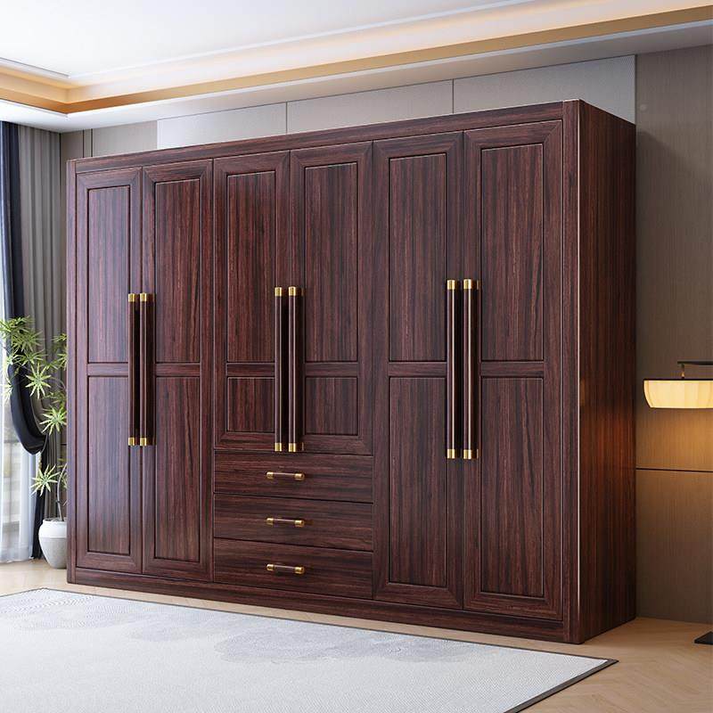 新中式乌金木实木衣三四五柜六带顶7103#柜角柜门用卧室大衣橱家