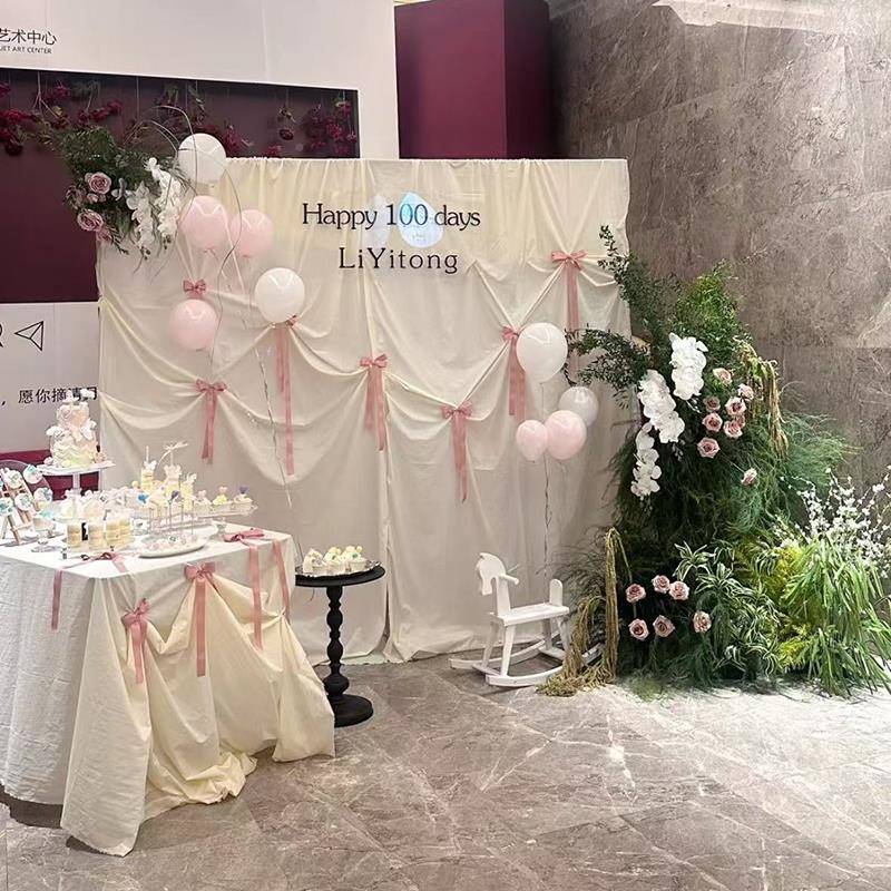 蝴蝶褶皱背景布香槟米白色式韩式REO法摄影拍结照具生日布置订婚