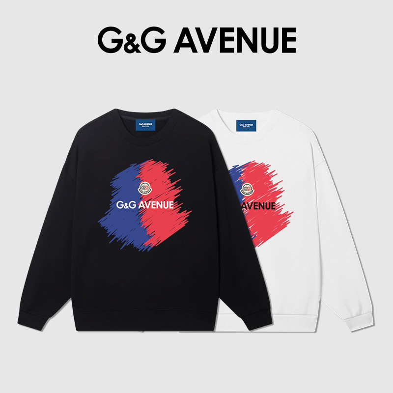 法国G&G AVENUE时尚街头百搭潮流男女同款圆领美式感印花长袖卫衣