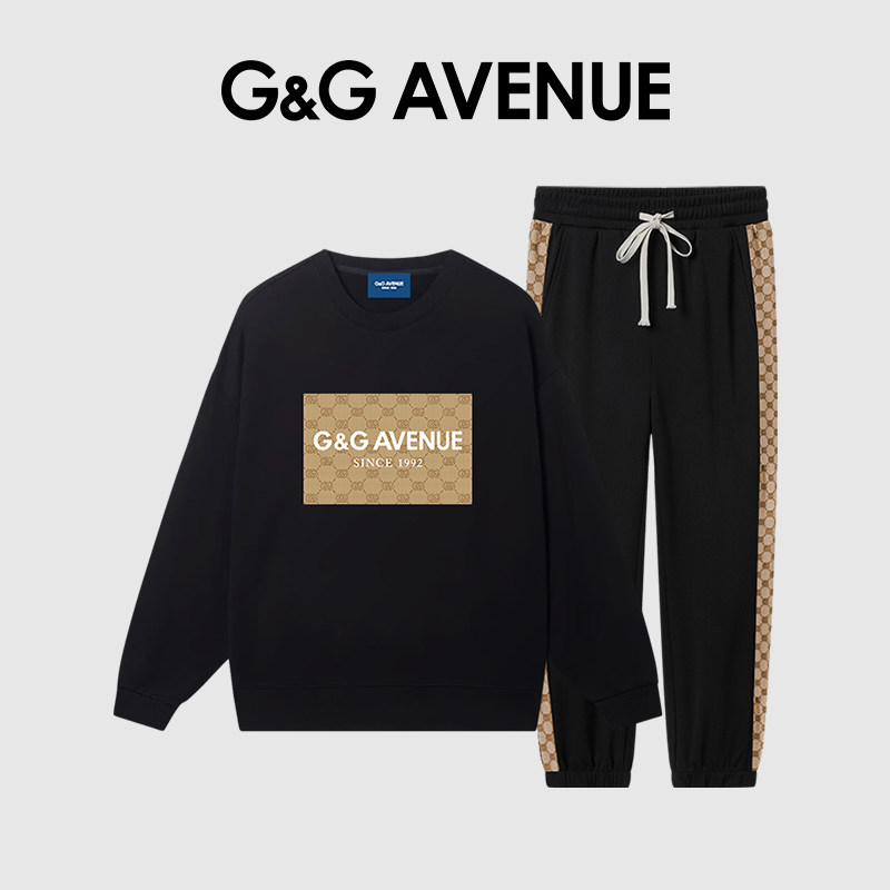 G&G 高端春秋季印花卫衣男士长裤套装时尚潮牌宽松圆领一整套情侣