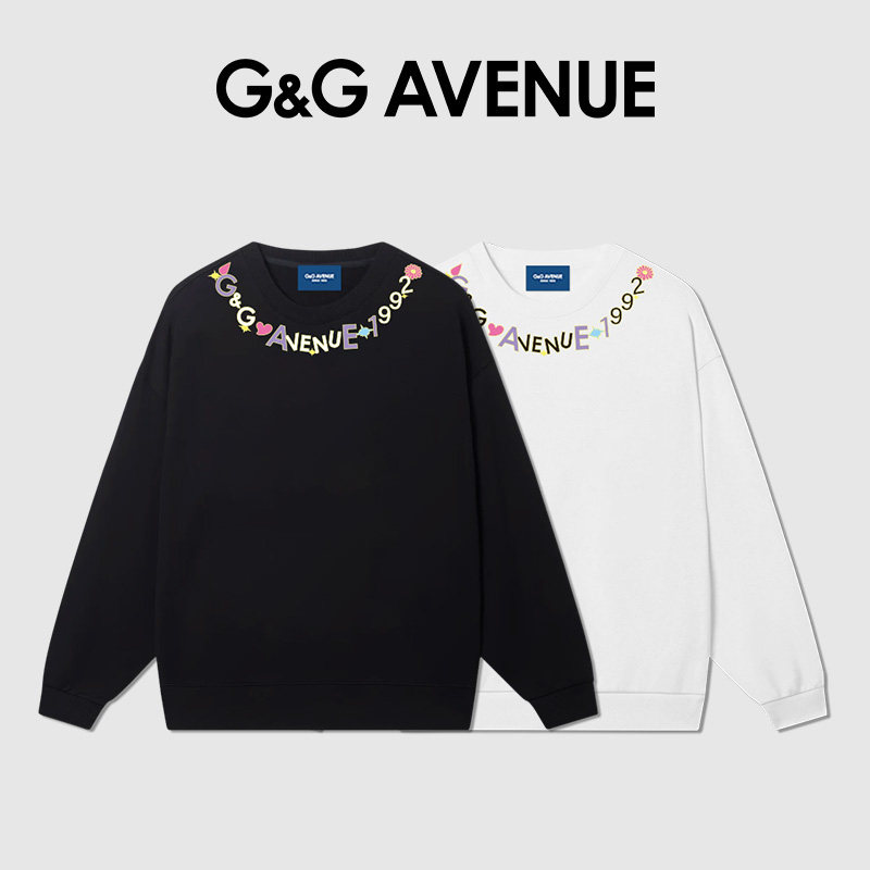 G&G AVENUE高端卫衣男女同款秋季LOGO印花套头长袖宽松百搭上衣潮
