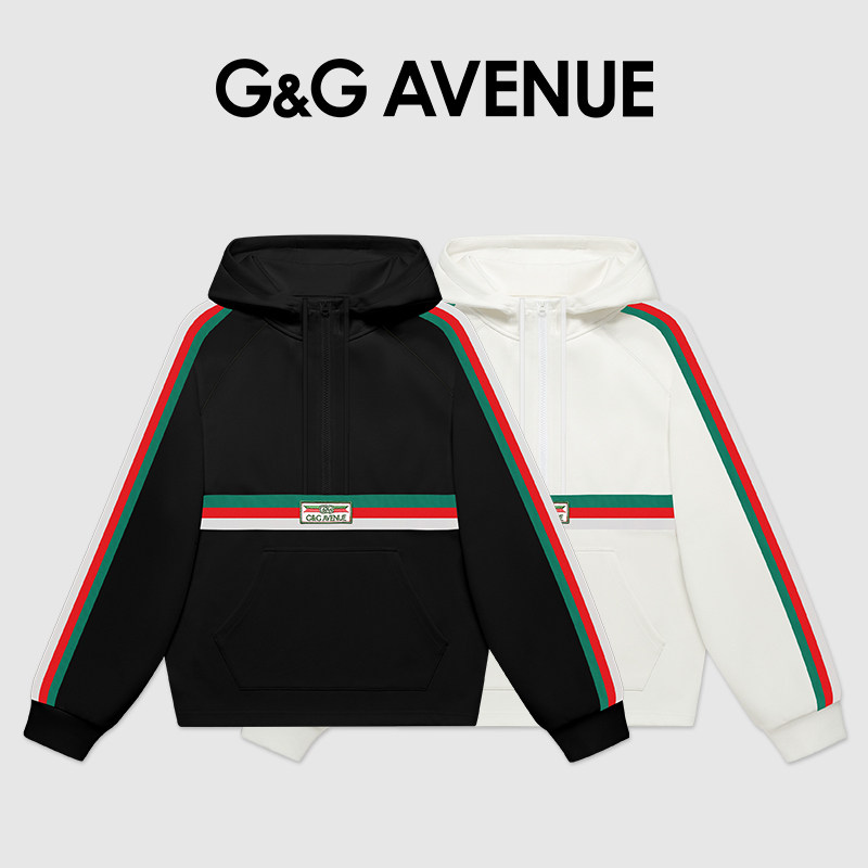 G&G AVENUE 高端潮牌半拉链连帽卫衣男女同款套头重磅宽松百搭男