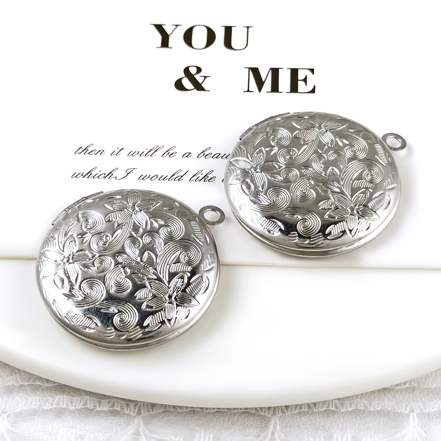 316不锈钢单面花圆形相盒diy手链项链制作材料可打开一口价一个