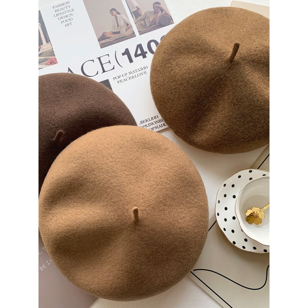 春夏羊绒贝雷帽纯色羊毛冬季复古保暖画家帽毛呢蓓蕾帽子女