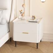 实SKI床头柜轻奢网红奶木油卧室小型收纳现简约代岩床边板家用床