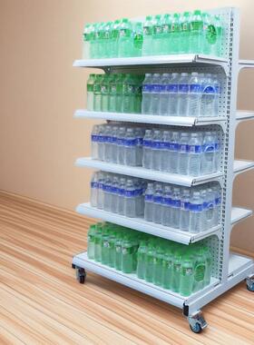 带轮便单子超VOY市货架商超利店展会展览带轮移动架货白色面饮料