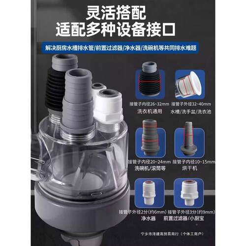 厨房下水水管水三头通下道三通水分器五通槽排GQI水防返臭