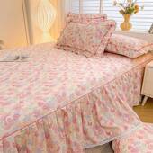 版 夏季 新款 主公风床裙单韩件纯棉边花床单遮丑床罩三F99H9MH7件套