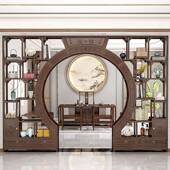 新中式 月洞门实客29372厅隔断博架宝阁圆形木拱古门置物架双多圈