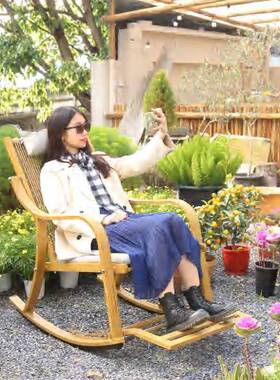 户外藤编摇椅阳台QKA摇篮椅藤摇实摇椅懒人椅家用休闲摇结靠背椅