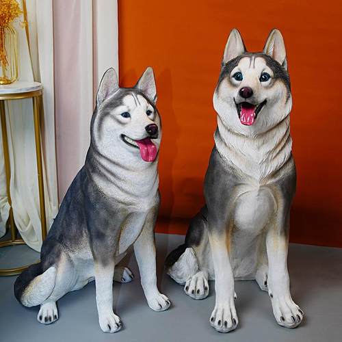 家模居装品饰大型落狗雕塑客厅电视柜动物型仿真哈地士奇FUN摆件