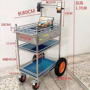 网红不锈钢可拆卸户直外播移动小推车置带轮便OLN携架物摆摊车垒