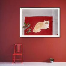 猫挂画猫咪装饰画小众艺术壁画小尺寸餐厅饭厅单幅美式复古大师小