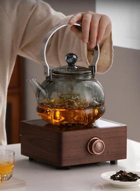 围炉煮茶壶透黑玻玻璃铜把花茶壶高一硼硅璃煮体内胆煮茶泡蒸MZO