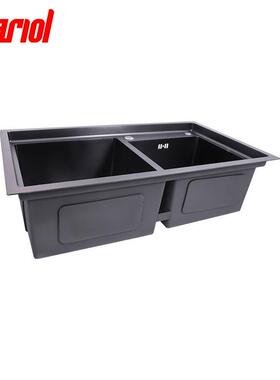 厨房不锈钢纳米水槽784黑刚金PQP台阶菜手工3黑色双洗槽防刮耐磨