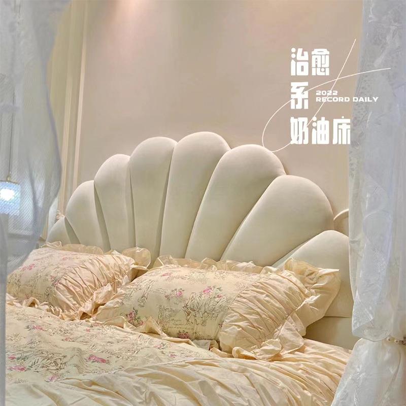 花瓣奶油婚床女生布艺床简约现双人床202代5年科技SVA风床轻奢新