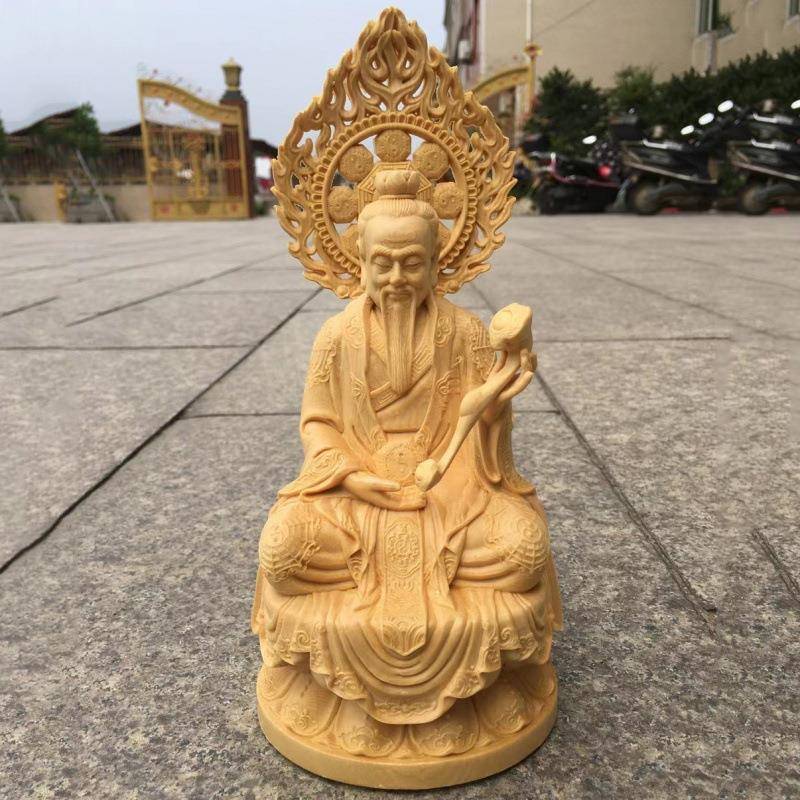 桧木雕DEH太上师老君祖像摆件三清杨像黄供奉道德元始天尊
