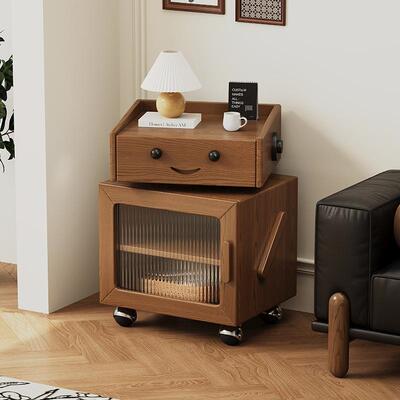 实木头柜13904家用床卧室简约创边客厅机器人收纳带意灯储物柜儿