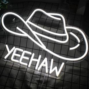YEEHAW牛仔帽霓虹灯LED发光字母造型气氛围亚马逊外贸跨境cowboy