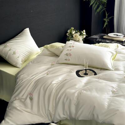 金范~郁金香花刺绣60卉支千兰精天丝四件套栗言夏季凉爽单冰丝床