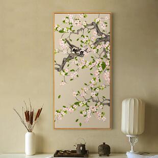 院里花开SQ院里花工笔花装饰画竖版有框画新中式挂庭画国鸟画家居