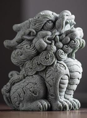 国潮青沙石风缸茶宠tb-75394茶桌摆件高端招财貔貅鱼景办公家造居