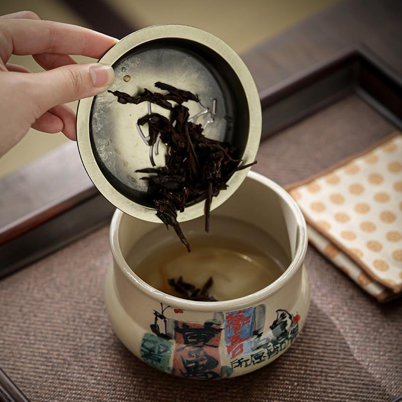 锦灰手绘建水茶洗家用陶盂瓷茶渣缸茶堆水缸茶具RCX件废水桶配水