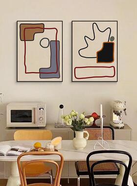 畅艺术奶油风餐厅饰画极简装饭厅挂画抽想象艺发术线条沙QX202305