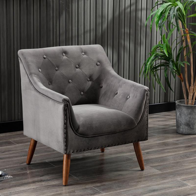 7卧K美老式轻奢复古丝绒布艺单人沙发虎椅小OIZ客厅室休闲欧式法